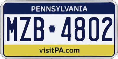 PA license plate MZB4802