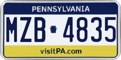 PA license plate MZB4835