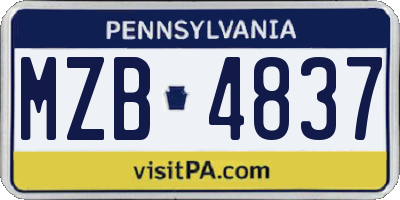 PA license plate MZB4837