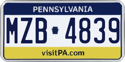 PA license plate MZB4839