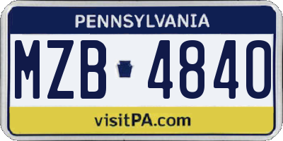 PA license plate MZB4840