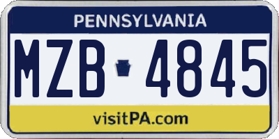 PA license plate MZB4845