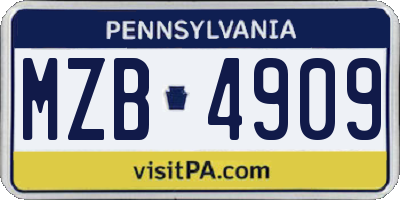 PA license plate MZB4909