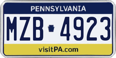 PA license plate MZB4923