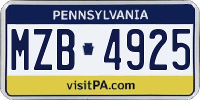 PA license plate MZB4925