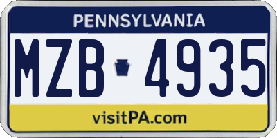 PA license plate MZB4935