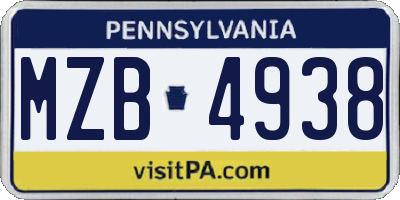 PA license plate MZB4938