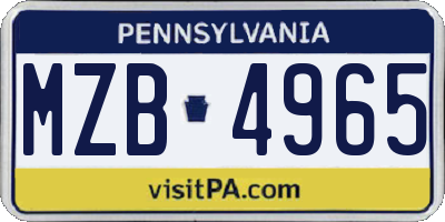 PA license plate MZB4965