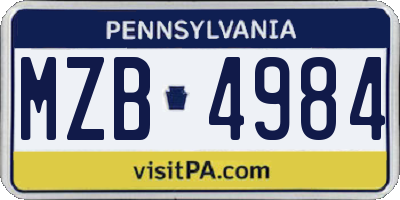 PA license plate MZB4984