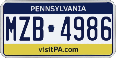 PA license plate MZB4986