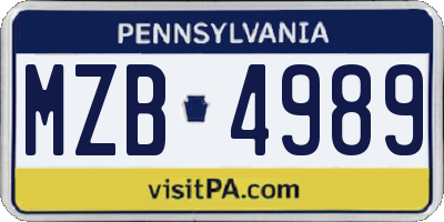 PA license plate MZB4989