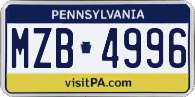 PA license plate MZB4996