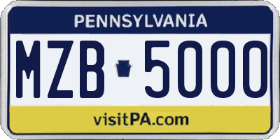 PA license plate MZB5000