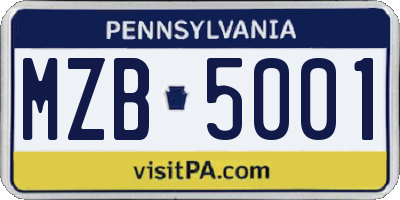 PA license plate MZB5001