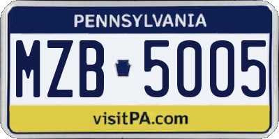 PA license plate MZB5005