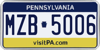 PA license plate MZB5006
