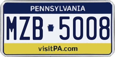 PA license plate MZB5008