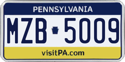 PA license plate MZB5009