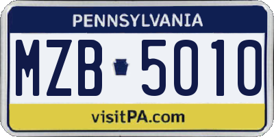PA license plate MZB5010