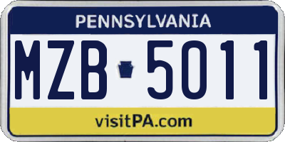 PA license plate MZB5011