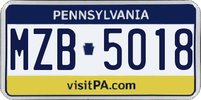 PA license plate MZB5018