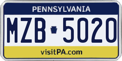 PA license plate MZB5020