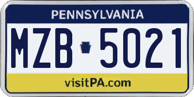 PA license plate MZB5021