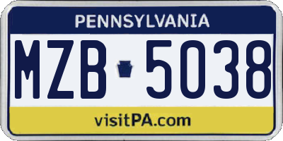 PA license plate MZB5038