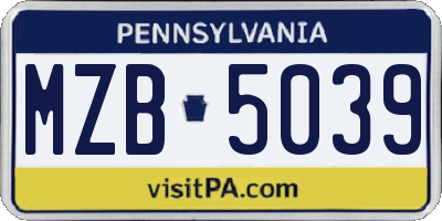 PA license plate MZB5039