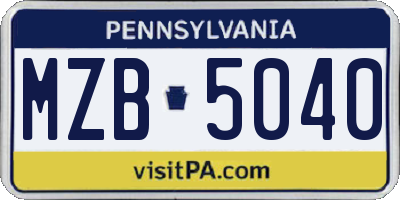 PA license plate MZB5040