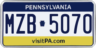 PA license plate MZB5070