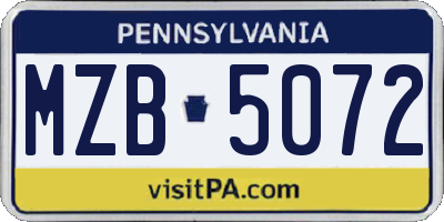 PA license plate MZB5072
