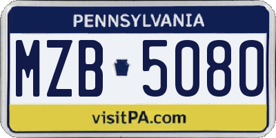 PA license plate MZB5080