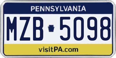 PA license plate MZB5098