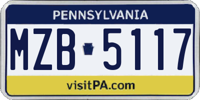 PA license plate MZB5117
