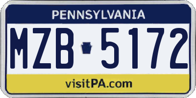 PA license plate MZB5172