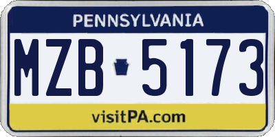 PA license plate MZB5173