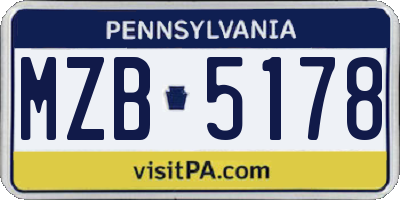 PA license plate MZB5178