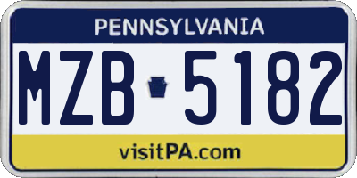 PA license plate MZB5182
