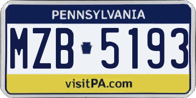 PA license plate MZB5193