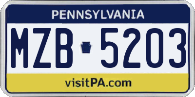PA license plate MZB5203