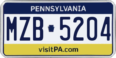 PA license plate MZB5204