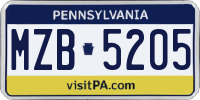 PA license plate MZB5205