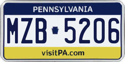 PA license plate MZB5206