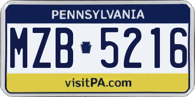 PA license plate MZB5216