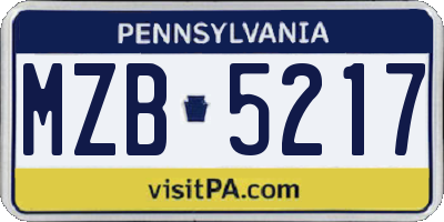 PA license plate MZB5217