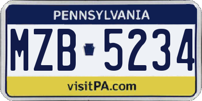 PA license plate MZB5234