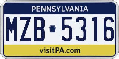 PA license plate MZB5316