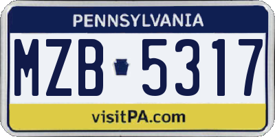 PA license plate MZB5317