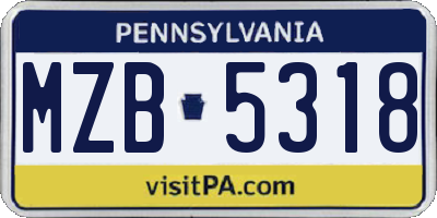 PA license plate MZB5318